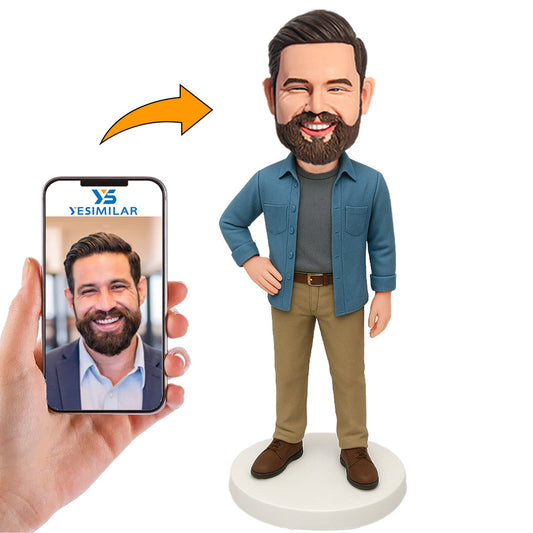 Handcraft Man in Blue Coat Custom Bobbleheads