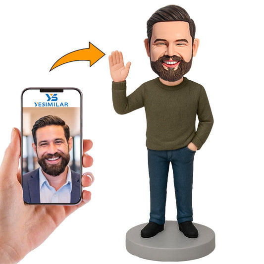 Handcraft Man Raising Hand to Say Hello Custom Bobbleheads