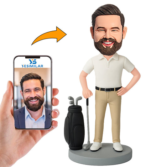 Handcraft Super Dad Golf White Shirt Custom Bobbleheads