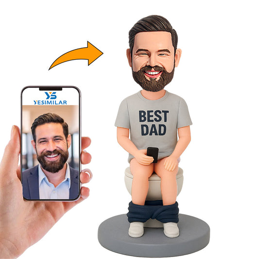 Handcraft Best Dad Sit on Toilet with Phone Custom Bobbleheads