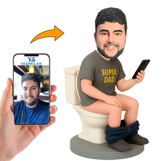 Handcraft Super Dad Sit on Toilet with Phone Custom Bobbleheads