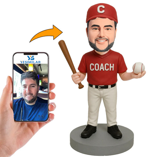 Red Shirt Baseball Coach Custom Bobbleheads