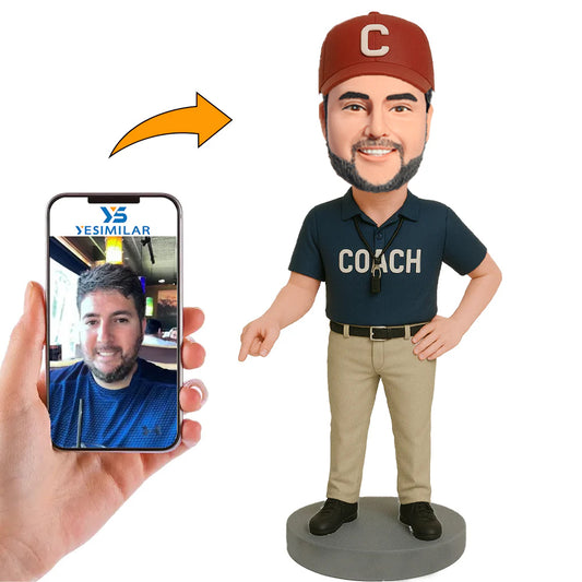 Black Shirt Baseball Coach Custom Bobbleheads