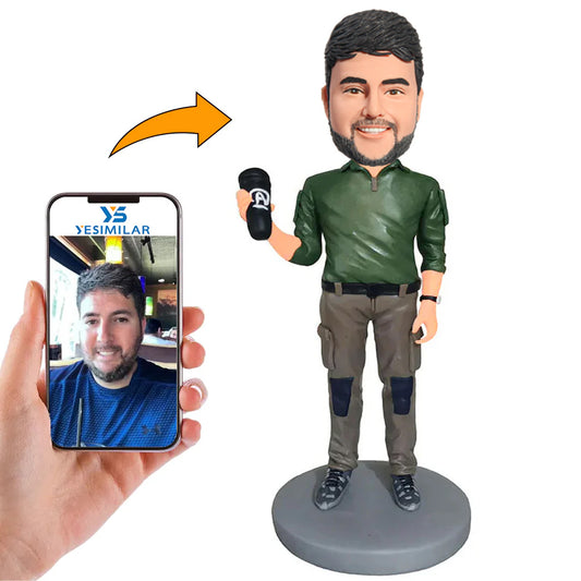 Male Barber in Green Shirt Custom Bobbleheads