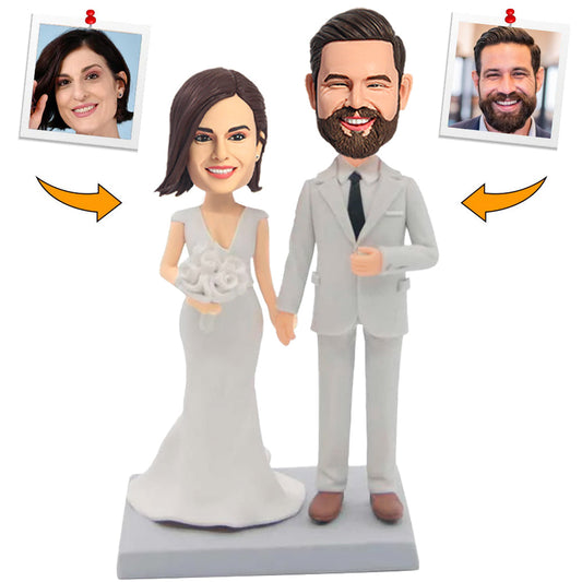Wedding Couple in White Suits and White Dresses Custom Bobbleheads