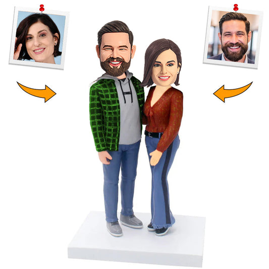 Casual Happy Couple Custom Bobblehead