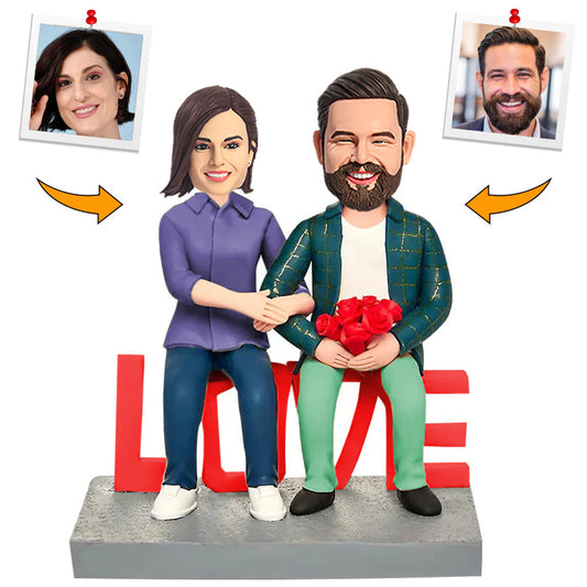 Couple Sitting on LOVE Custom Bobblehead