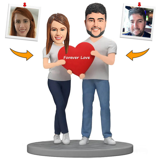 Forever Love Heart Couple Custom Bobbleheads