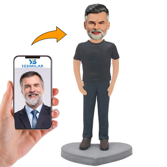 Handmade Black Suit Casual Man Custom Bobbleheads