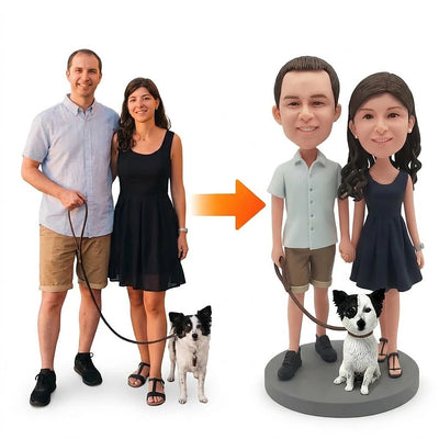 Fully Custom Couple & Dog Bobblehead