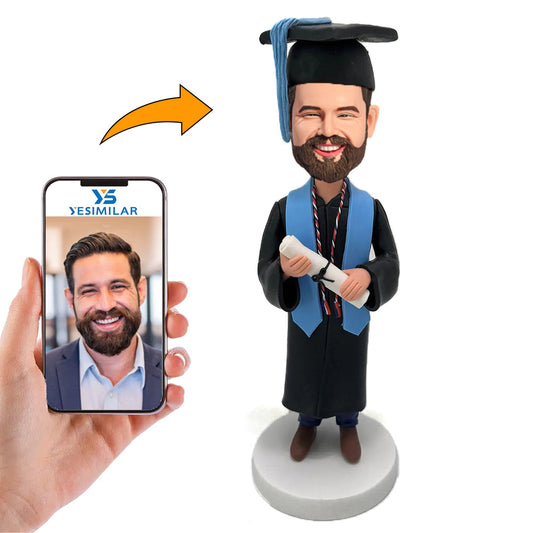 Handicraft Handsome Male Graduate With Blue Graduation Stole Custom Bobbleheads