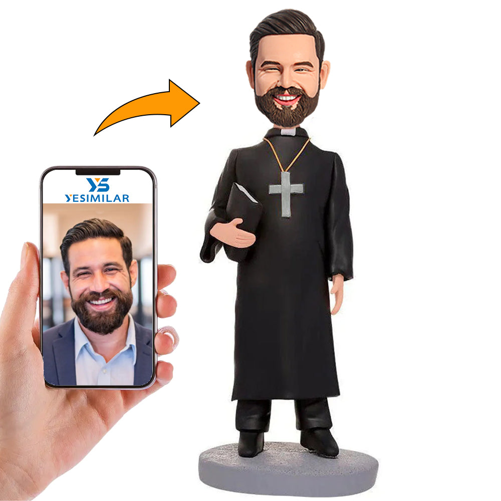 Priest Holding Book Jesus Follower Custom Bobbleheads Handmade Gifts
