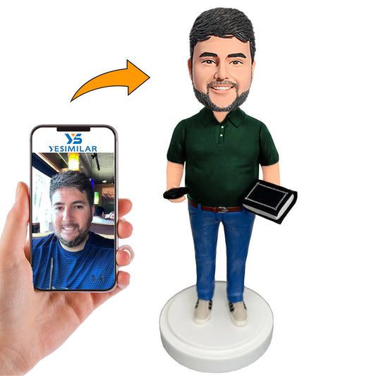 Male Teacher Holding a Book Custom Bobbleheads