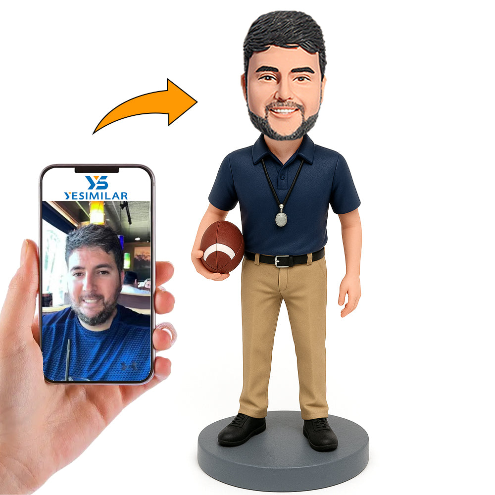 Rugby Player in Dark Blue Shirt Custom Bobbleheads