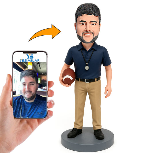 Rugby Player in Dark Blue Shirt Custom Bobbleheads