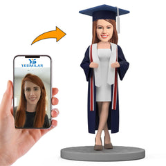 Handicraft Graduation Girl Wearing Bachelor Hat And White Stole Custom Bobbleheads