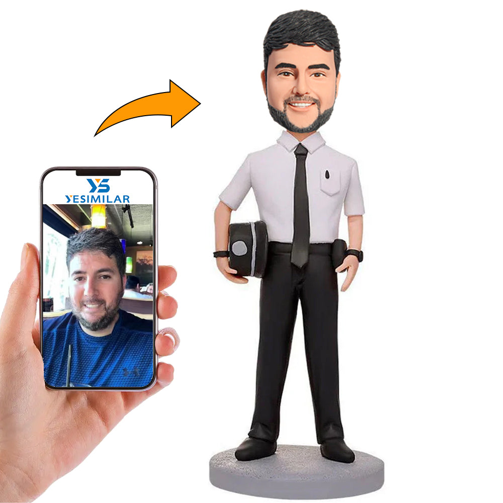 Handmade Policeman Wearing White Shirt And Police Hat Custom Bobbleheads