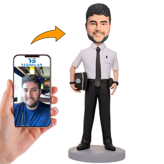 Handmade Policeman Wearing White Shirt And Police Hat Custom Bobbleheads