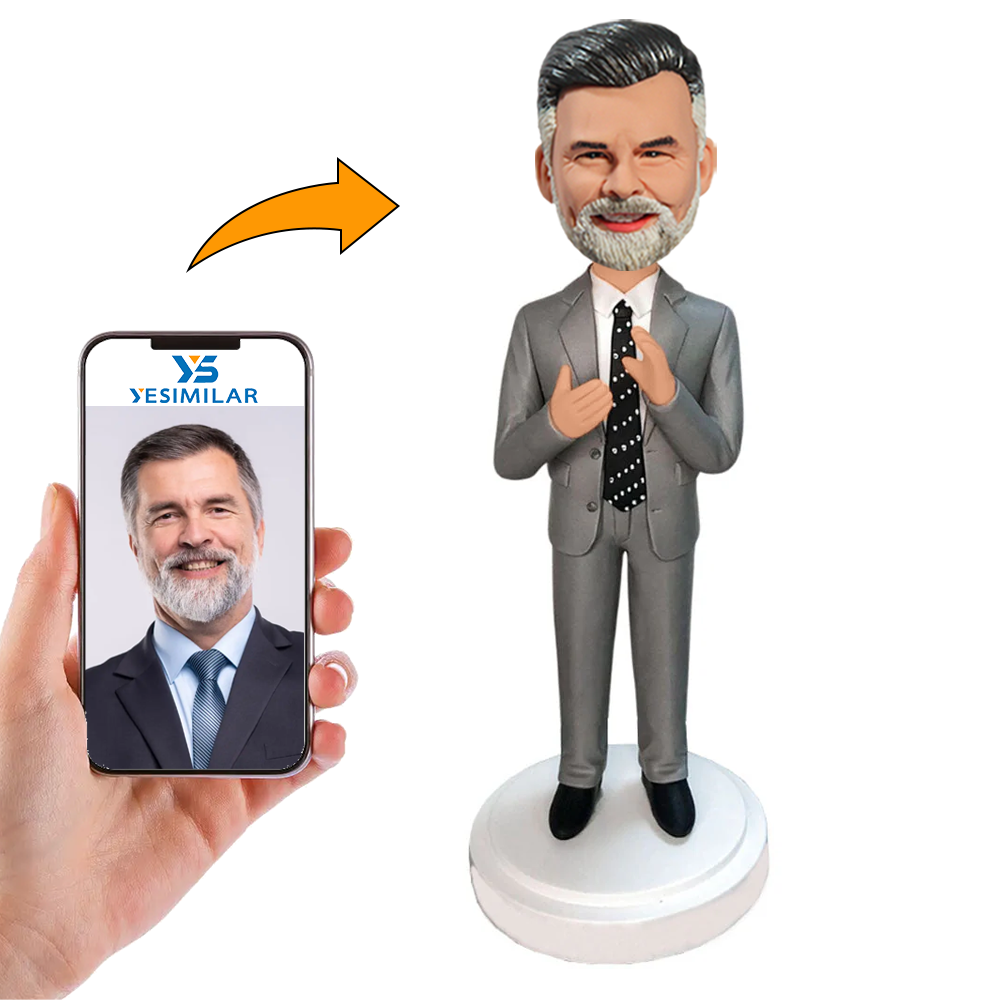 Gray Suit Business Man Boss Custom Bobbleheads Handcraft Gifts