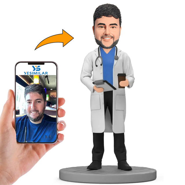 Custom White Lab Coat Doctor with Stethoscope Bobblehead