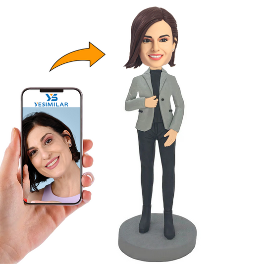 Female in Gray suit Custom Bobbleheads