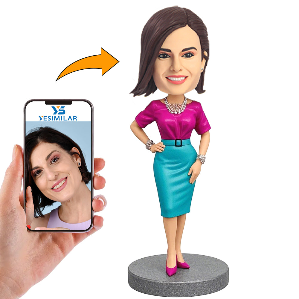 Handcraft Purple Clothes Modern Female Custom Bobbleheads