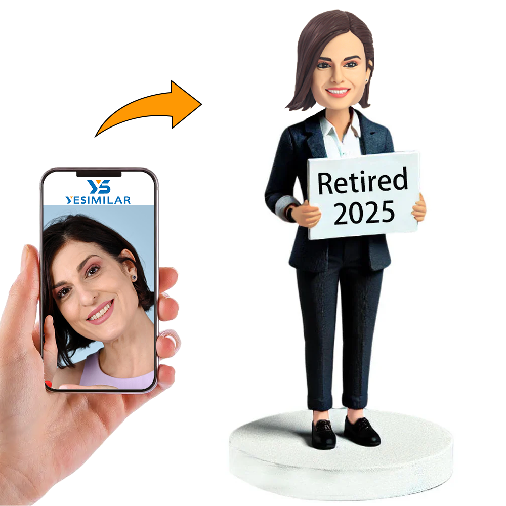 Female Boss Holding Retirement 2026 Custom Bobbleheads