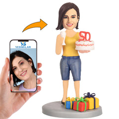 Happy Birthday Female Holding Cake Custom Bobbleheads