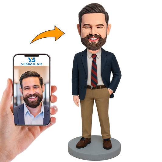 Handcraft Boss in Dark Blue Suit Custom Bobbleheads