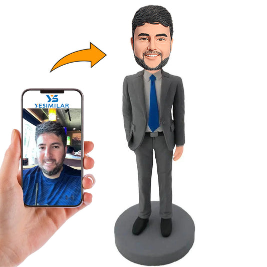 Grey Buit Cool Business Man Custom Bobbleheads
