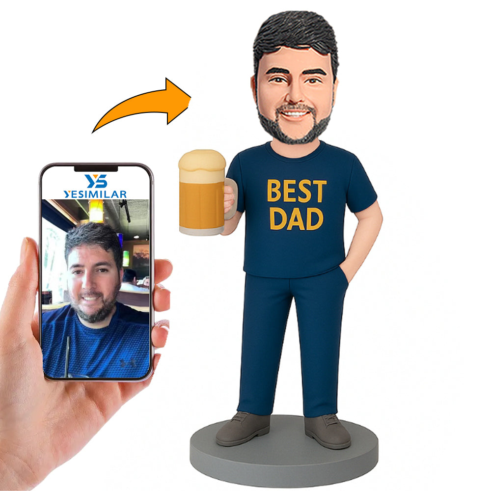 Dark Blue Outfit  Dad Holding Beer Custom Bobbleheads