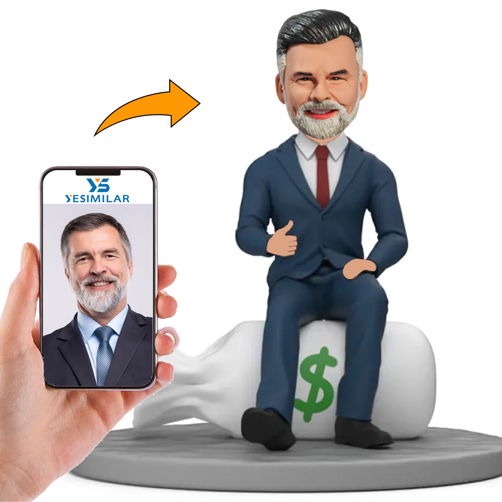 Business Man Sitting on Money Bagcustom Bobbleheads