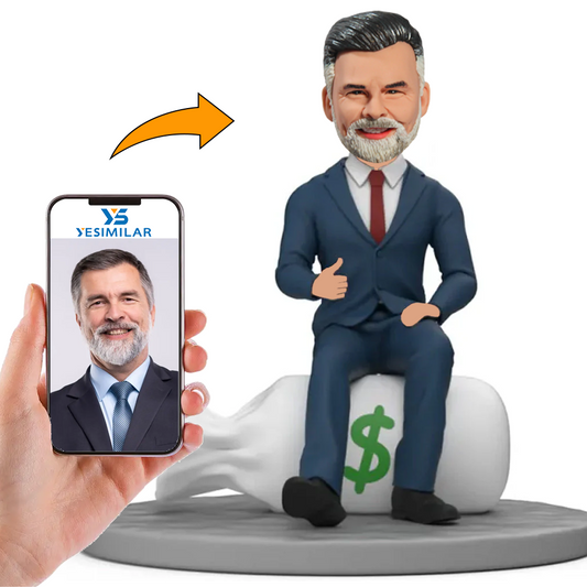 Business Man Sitting on Money Bagcustom Bobbleheads