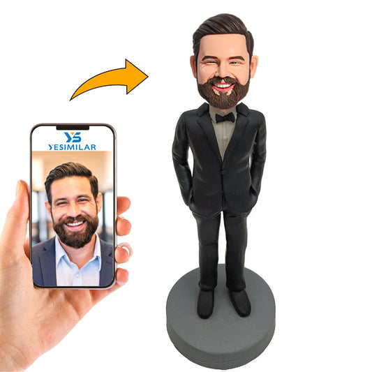 Cool Business Man in Black Suit Custom Bobbleheads