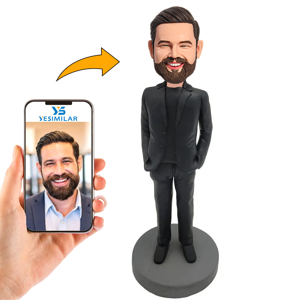 Cool Balck Suit Business Man Custom Bobbleheads