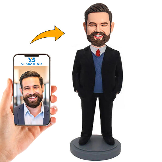 Business Man in Black Suit Custom Bobbleheads