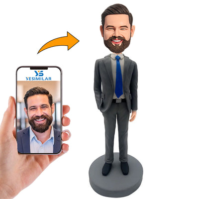 Custom Grey Suit Businessman Bobblehead