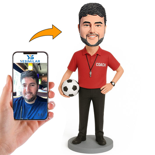Red Shirt Football Coach Custom Bobbleheads