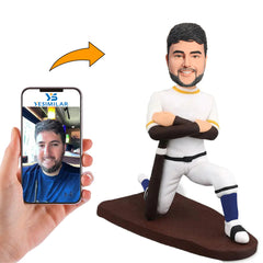 Handmade White Suit Baseball Player on the Sports Field Custom Bobbleheads