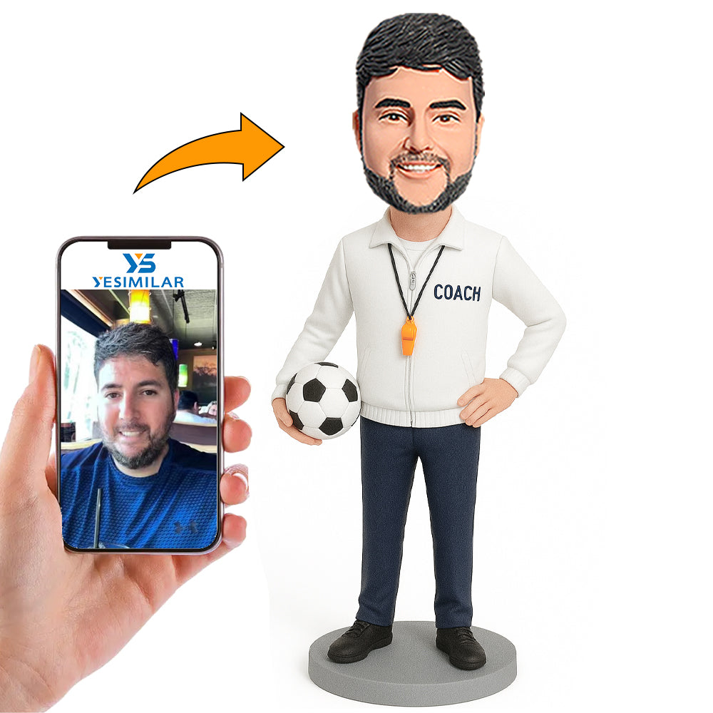 Soccer Coach in White Shirt Custom Bobbleheads
