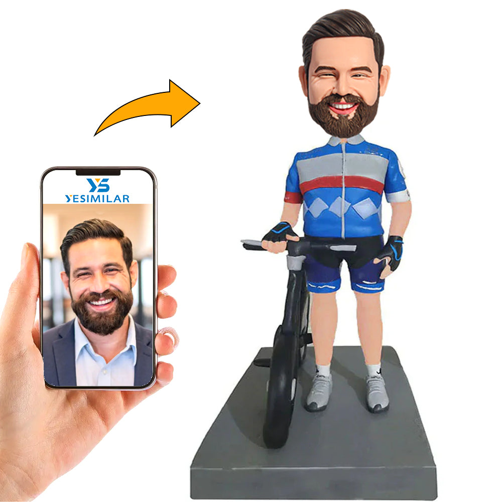 Blue Suit Cycling Man Custom Bobbleheads Personalized Gifts
