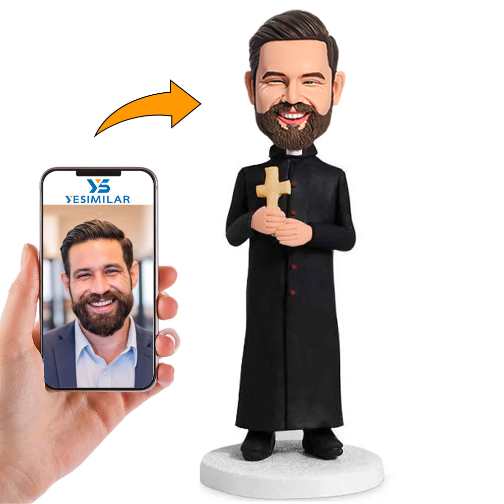 Black Suit Priest Holding the Cross Custom Bobbleheads