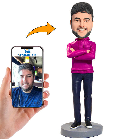 Casual Purple Hoodie Male Custom Bobbleheads