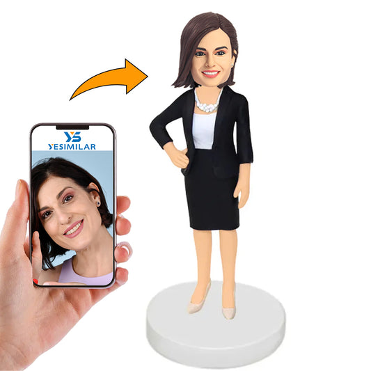 Handcraft Female Lawyer in Black Suit Custom Bobbleheads