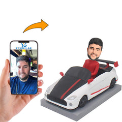 Man Driving Red Racing Car Custom Bobbleheads Handmade Gifts