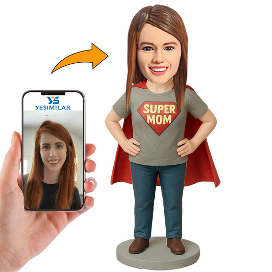 Handcraft Mom In Taupe Supermom Outfit Custom Bobbleheads