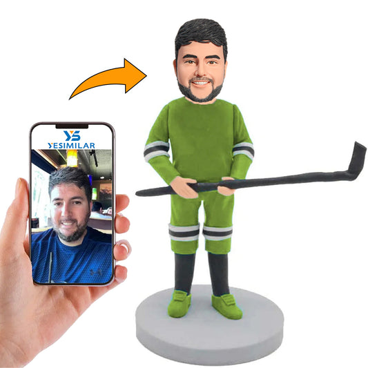 Green Suit Male Hockey Player Custom Bobbleheads