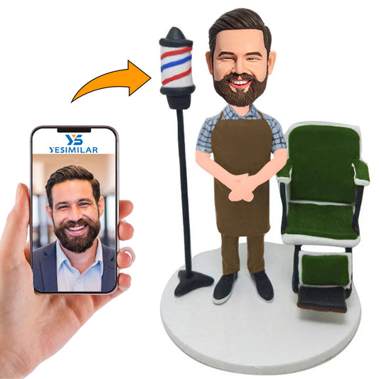 Handsome Male Barber Hairdresser Custom Bobbleheads Handmade Gifts