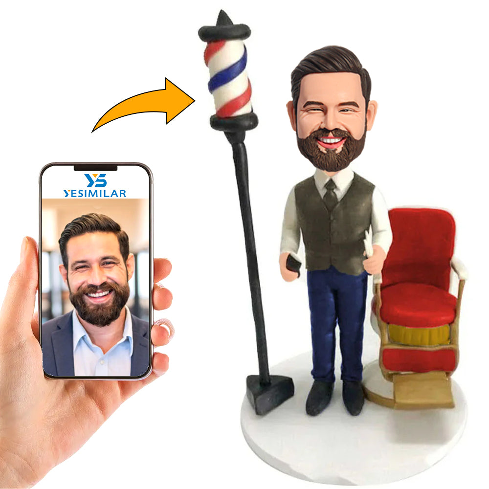Handcraft Barber Holding Hair Clipper Custom Bobbleheads