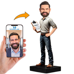 Male Boss Holding Notebook Custom Bobbleheads